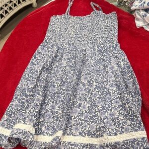 American Eagle Outfitters Blue and White Floral Smocked Dress